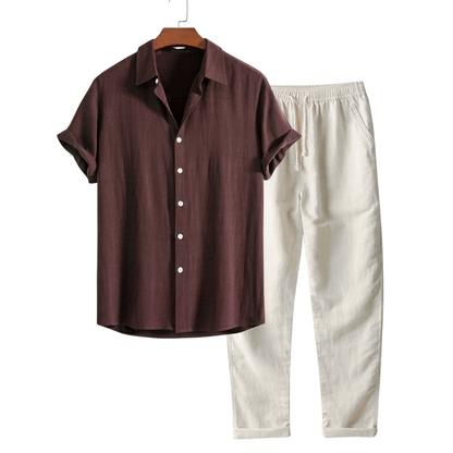Men’s Short Sleeve Two-Piece Set | Breathable Fabric Blend | Relaxed Fit Summer Co-Ord | Steven & Levon
