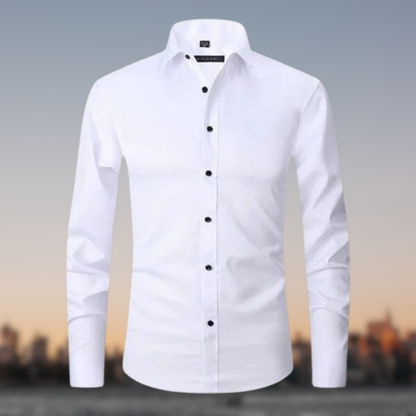 Men's Slim Fit White Dress Shirt | Formal Shirt | Men | Cotton Blend | Button-Down Wear | Steven & Levon