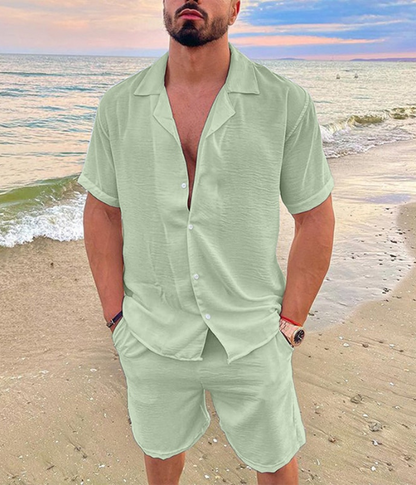 Men’s Summer Co-Ord Set | Men | Breathable Fabric Blend | Short Sleeve Shirt & Shorts | Steven & Levon