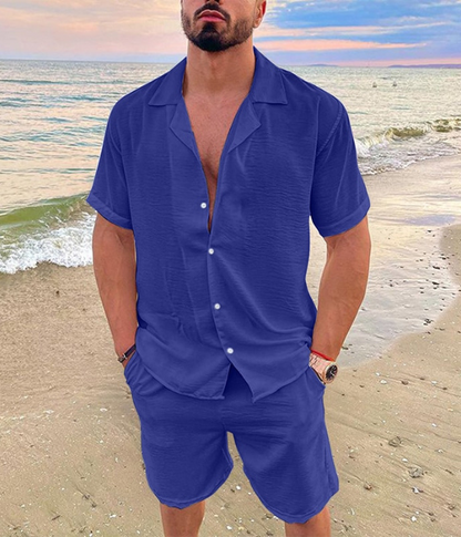 Men’s Summer Co-Ord Set | Men | Breathable Fabric Blend | Short Sleeve Shirt & Shorts | Steven & Levon