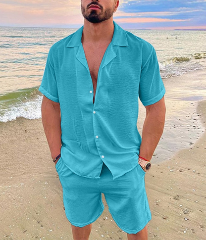 Men’s Summer Co-Ord Set | Men | Breathable Fabric Blend | Short Sleeve Shirt & Shorts | Steven & Levon