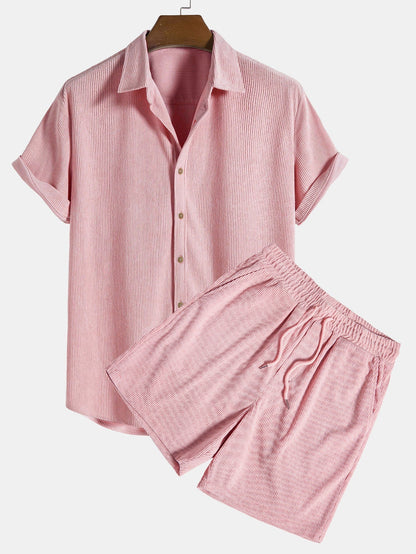 Men’s Summer Shirt & Shorts Set | Men | Lightweight Polyester | Casual Co-Ord Outfit | Breathable Holiday Wear | Steven & Levon