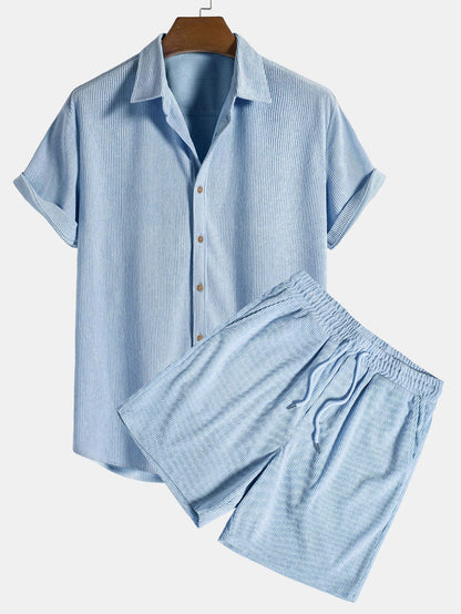Men’s Summer Shirt & Shorts Set | Men | Lightweight Polyester | Casual Co-Ord Outfit | Breathable Holiday Wear | Steven & Levon