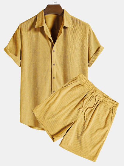 Men’s Summer Shirt & Shorts Set | Men | Lightweight Polyester | Casual Co-Ord Outfit | Breathable Holiday Wear | Steven & Levon