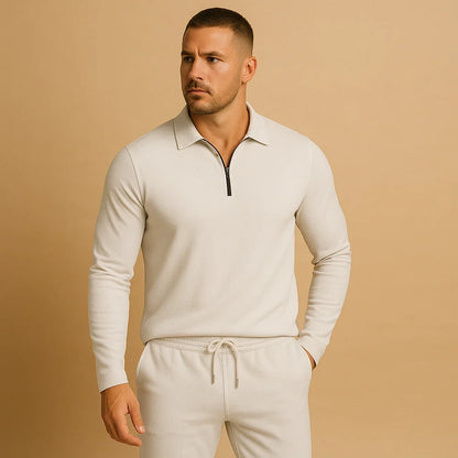 Men's Slim Fit Tracksuit | Zip Front Polo Top | Tapered Joggers Adjustable Waistband | Steven & Levon