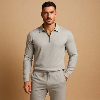 Men's Slim Fit Tracksuit | Zip Front Polo Top | Tapered Joggers Adjustable Waistband | Steven & Levon