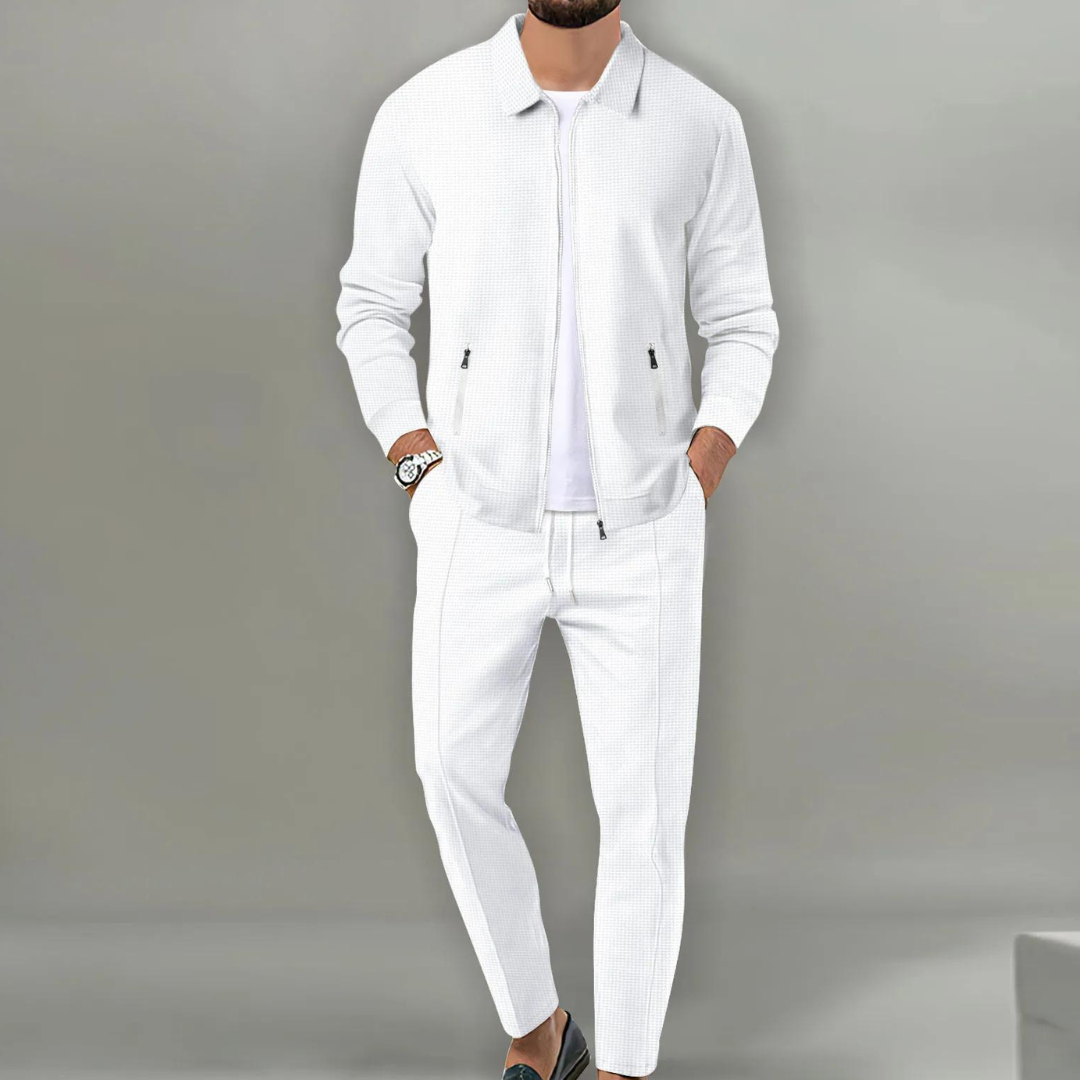 Men’s Zip-Up Two Piece Set | Men | Soft Stretch Fabric | Modern Casual Co-Ord Suit | Zipper Closure | Steven & Levon