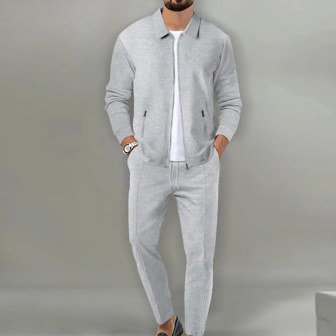 Men’s Zip-Up Two Piece Set | Men | Soft Stretch Fabric | Modern Casual Co-Ord Suit | Zipper Closure | Steven & Levon