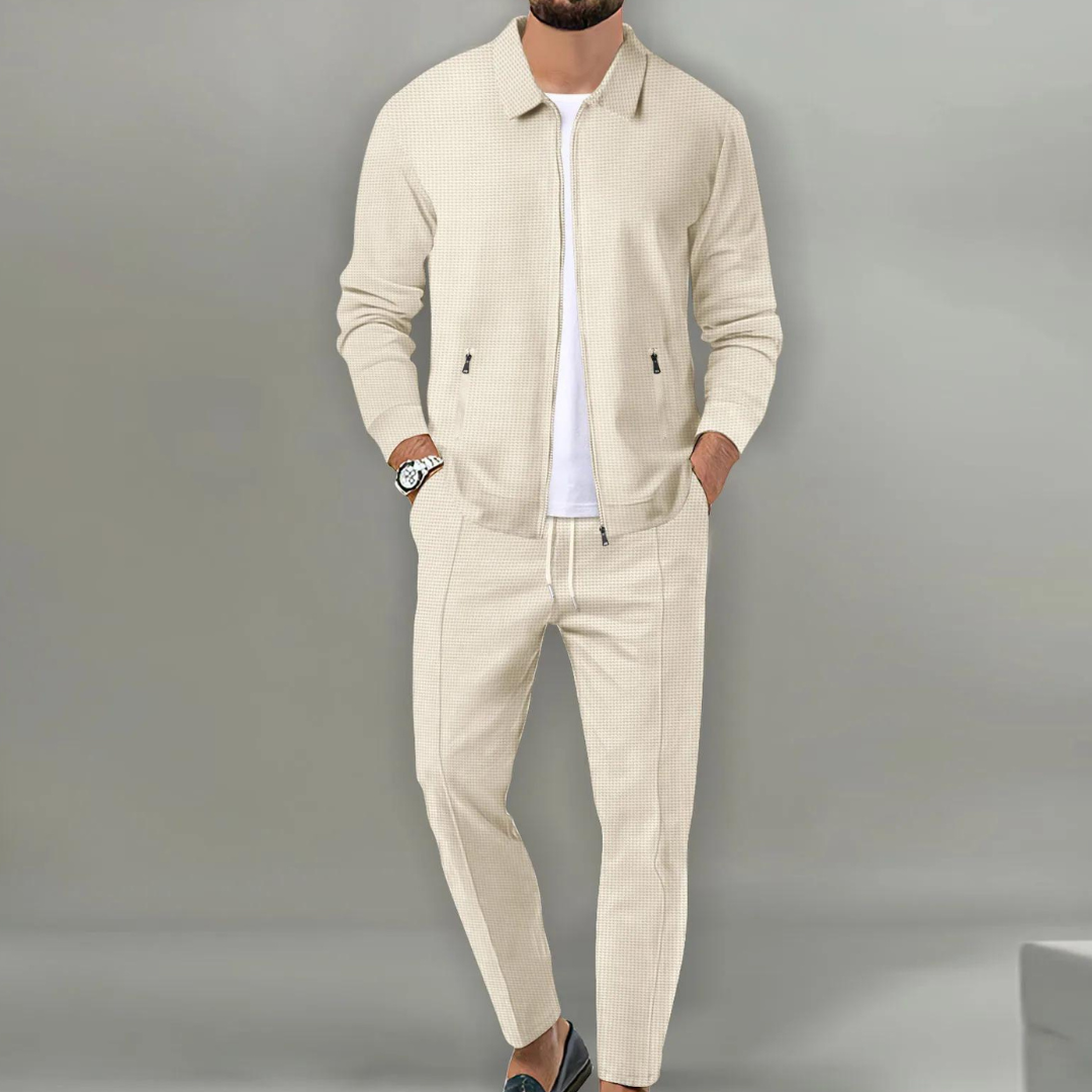 Men’s Zip-Up Two Piece Set | Men | Soft Stretch Fabric | Modern Casual Co-Ord Suit | Zipper Closure | Steven & Levon