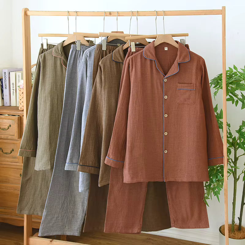Cotton Sleepwear | Men's Pajama | Double-Layer Yarn | Long Sleeve | Loose Fit | Steven & Levon