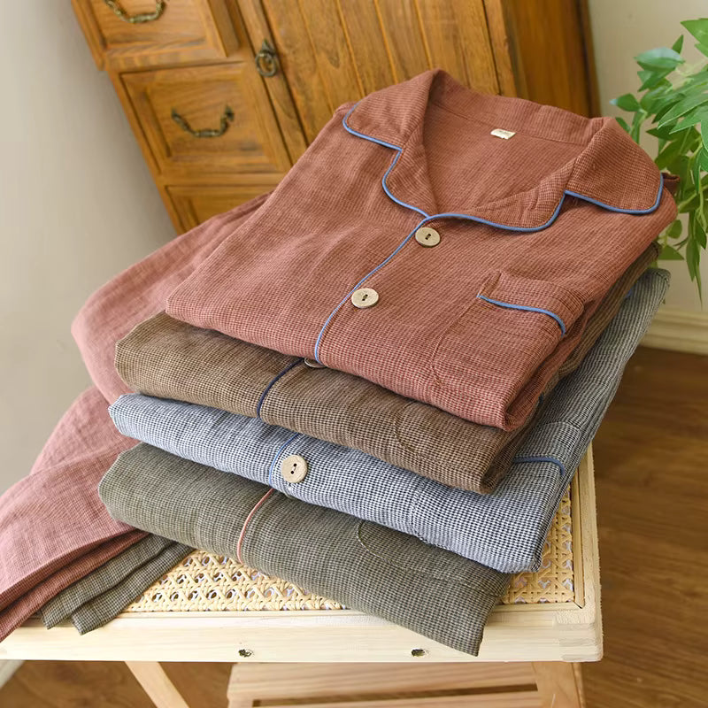 Cotton Sleepwear | Men's Pajama | Double-Layer Yarn | Long Sleeve | Loose Fit | Steven & Levon