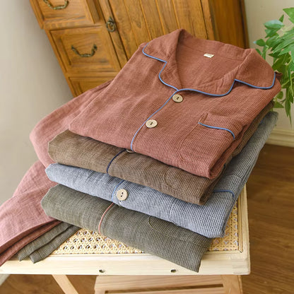 Cotton Sleepwear | Men's Pajama | Double-Layer Yarn | Long Sleeve | Loose Fit | Steven & Levon