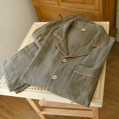 Cotton Sleepwear | Men's Pajama | Double-Layer Yarn | Long Sleeve | Loose Fit | Steven & Levon