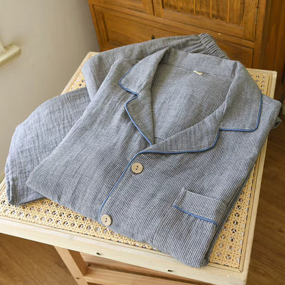 Cotton Sleepwear | Men's Pajama | Double-Layer Yarn | Long Sleeve | Loose Fit | Steven & Levon