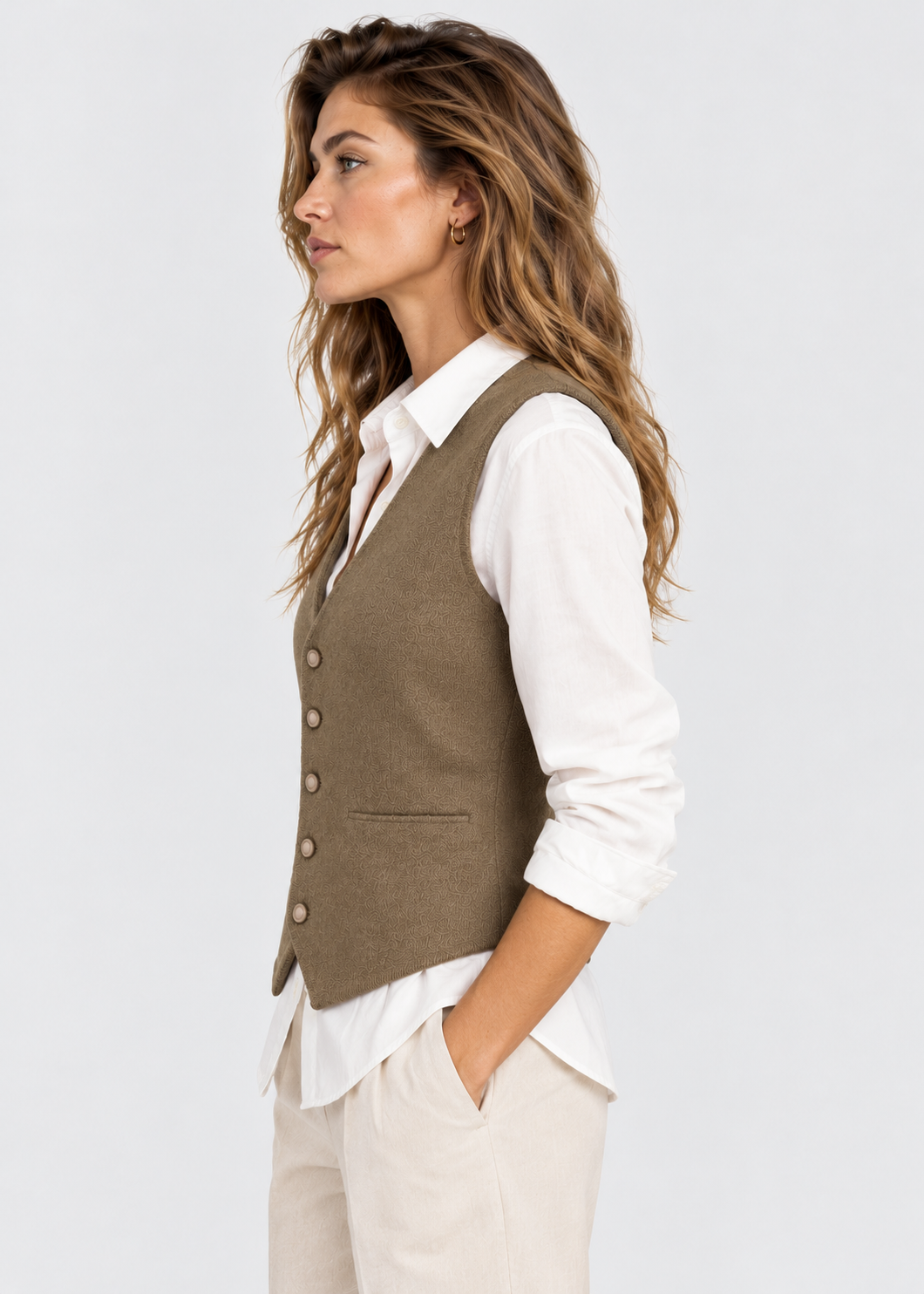 Women's Vest | Deep V-Neck Button Sleeveless Casual Top | Steven & Levon