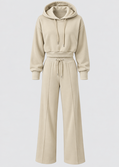 2-Piece Hooded Set | Women | Polyester | Wide-Leg Trousers | Casual Comfort | Steven & Levon