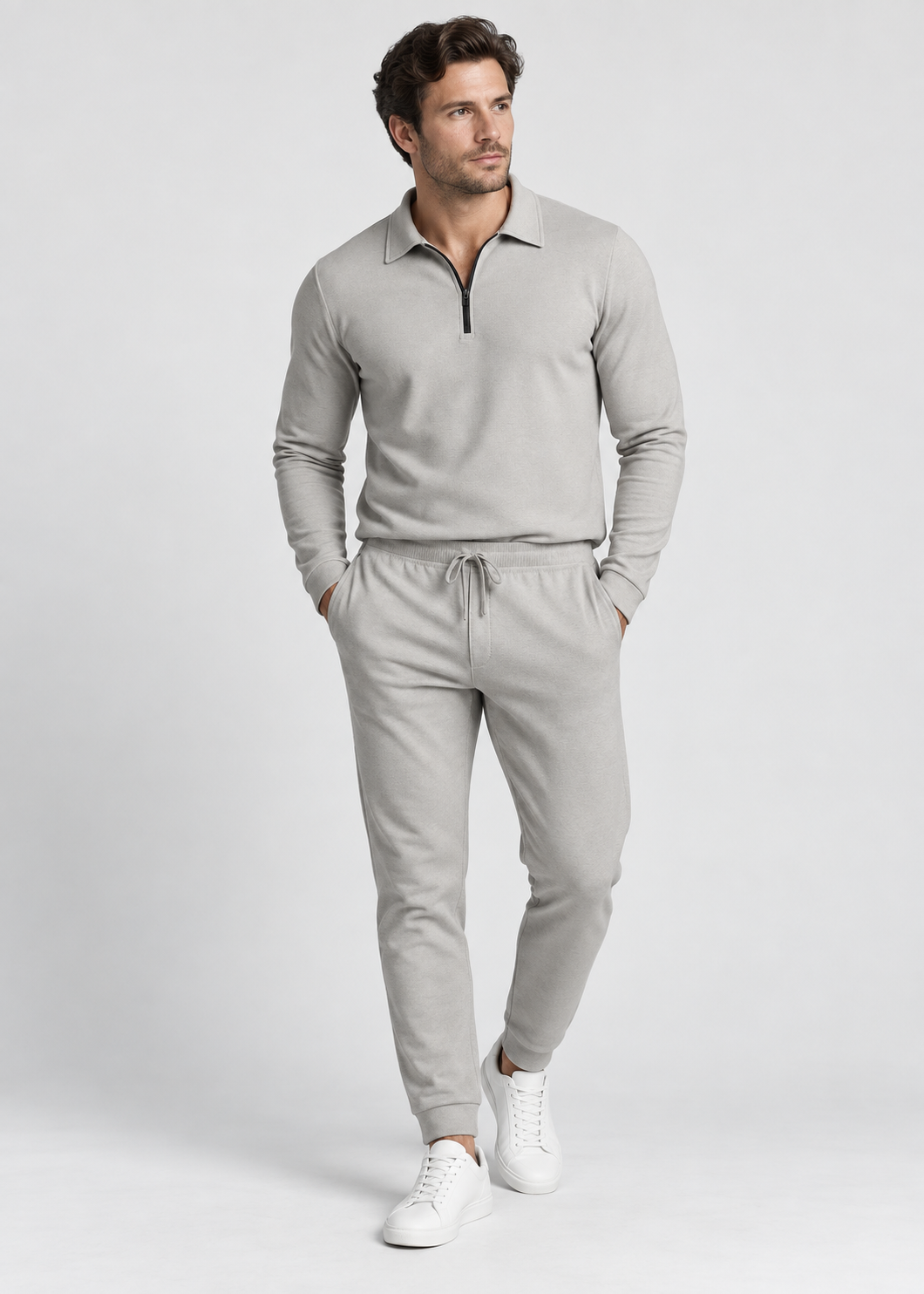 Men's Slim Fit Tracksuit | Zip Front Polo Top | Tapered Joggers Adjustable Waistband | Steven & Levon