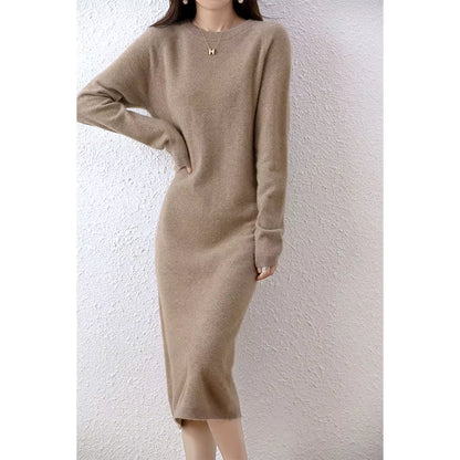 Women's Knitted Sweater Dress | Merino Wool | Long Sleeve | Camel | Winter | Steven & Levon