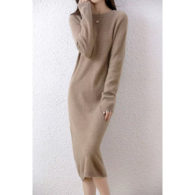 Women's Knitted Sweater Dress | Merino Wool | Long Sleeve | Camel | Winter | Steven & Levon