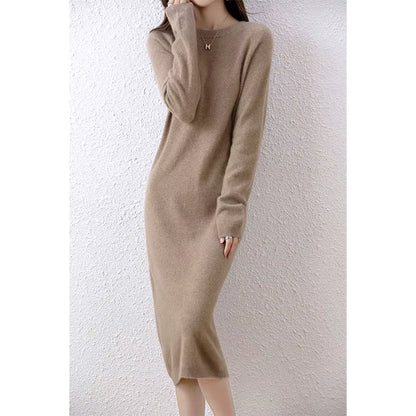 Women's Knitted Sweater Dress | Merino Wool | Long Sleeve | Camel | Winter | Steven & Levon