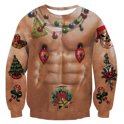 3D Muscle Christmas Sweatshirt | Men's Festive Cosplay Pullover | Soft Fabric | Steven & Levon