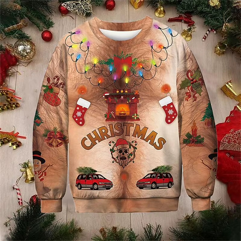 3D Muscle Christmas Sweatshirt | Men's Festive Cosplay Pullover | Soft Fabric | Steven & Levon