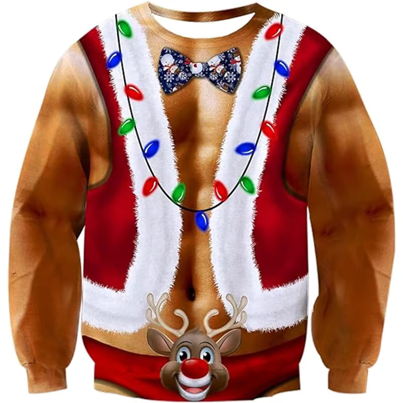 3D Muscle Christmas Sweatshirt | Men's Festive Cosplay Pullover | Soft Fabric | Steven & Levon