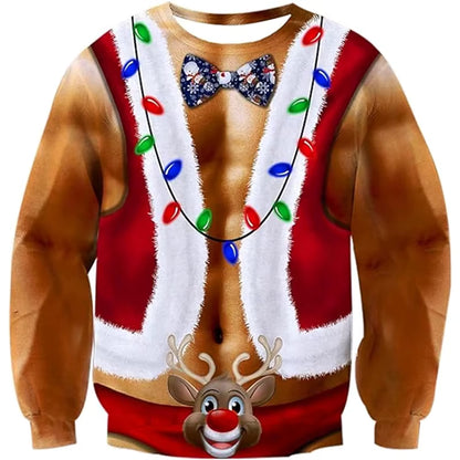 3D Muscle Christmas Sweatshirt | Men's Festive Cosplay Pullover | Soft Fabric | Steven & Levon