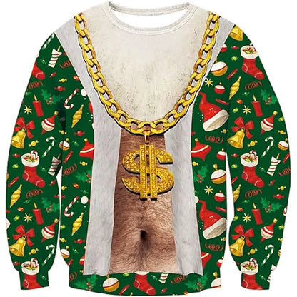 3D Muscle Christmas Sweatshirt | Men's Festive Cosplay Pullover | Soft Fabric | Steven & Levon