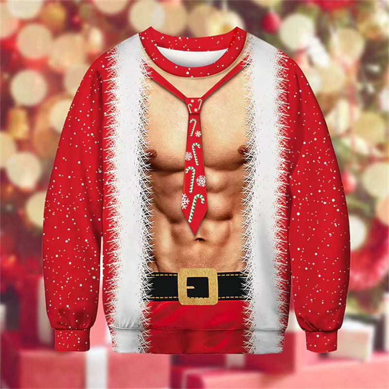3D Muscle Christmas Sweatshirt | Men's Festive Cosplay Pullover | Soft Fabric | Steven & Levon