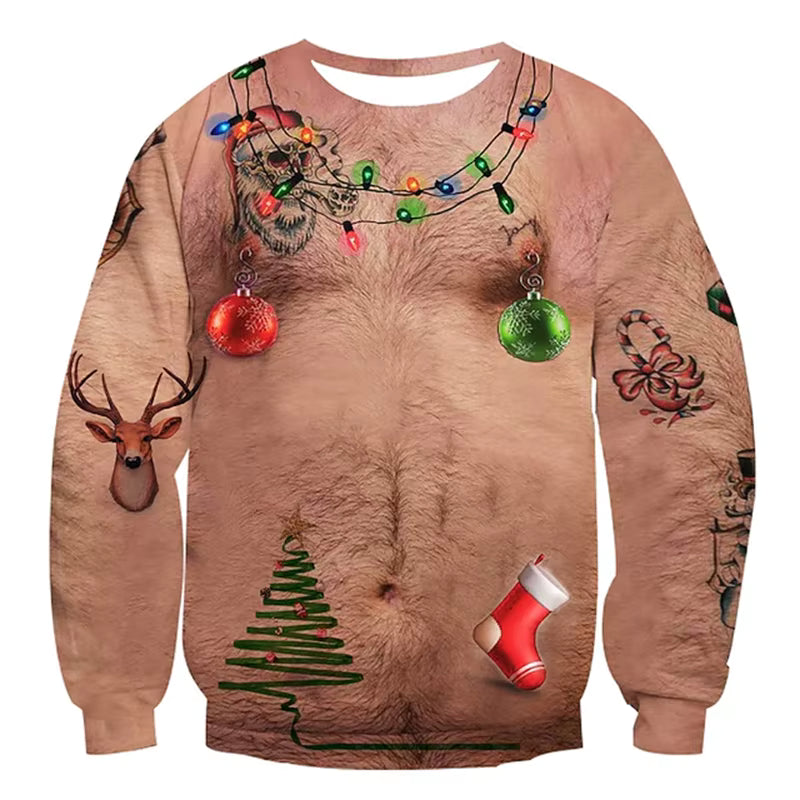 3D Muscle Christmas Sweatshirt | Men's Festive Cosplay Pullover | Soft Fabric | Steven & Levon