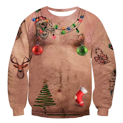 3D Muscle Christmas Sweatshirt | Men's Festive Cosplay Pullover | Soft Fabric | Steven & Levon