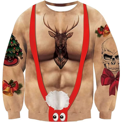 3D Muscle Christmas Sweatshirt | Men's Festive Cosplay Pullover | Soft Fabric | Steven & Levon