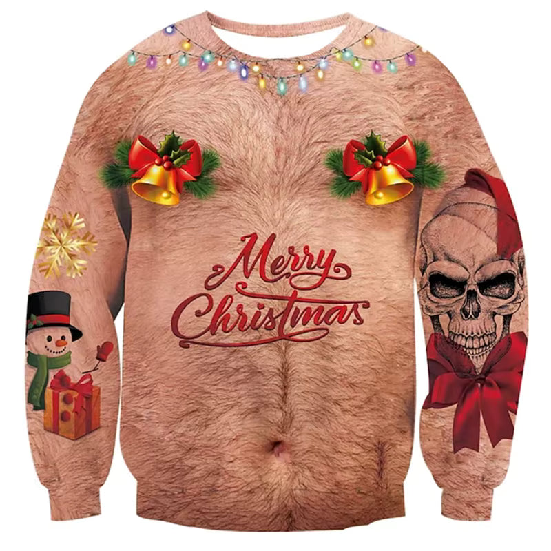 3D Muscle Christmas Sweatshirt | Men's Festive Cosplay Pullover | Soft Fabric | Steven & Levon