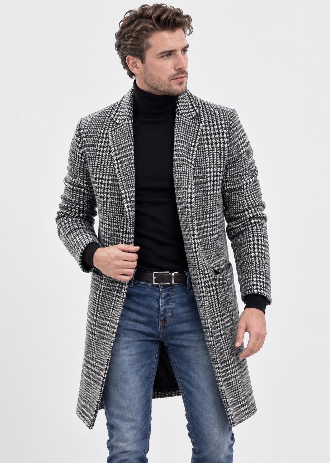 Plaid Wool Blend Long Trench | Vintage Button Down Winter Windbreaker | Steven & Levon