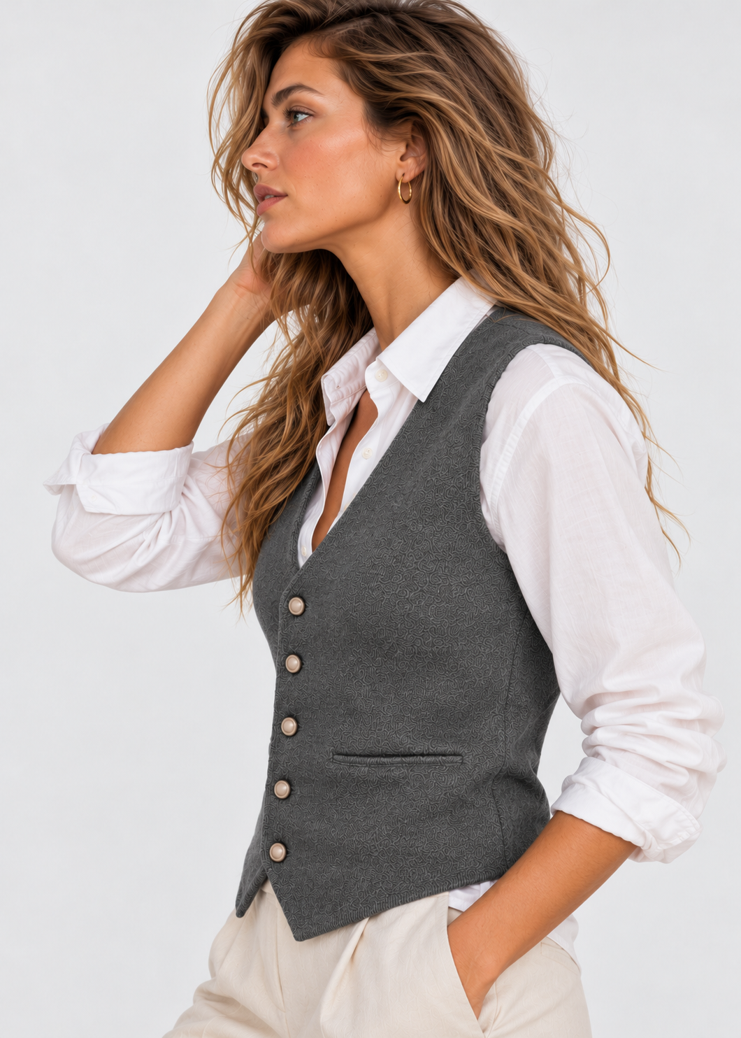 Women's Vest | Deep V-Neck Button Sleeveless Casual Top | Steven & Levon
