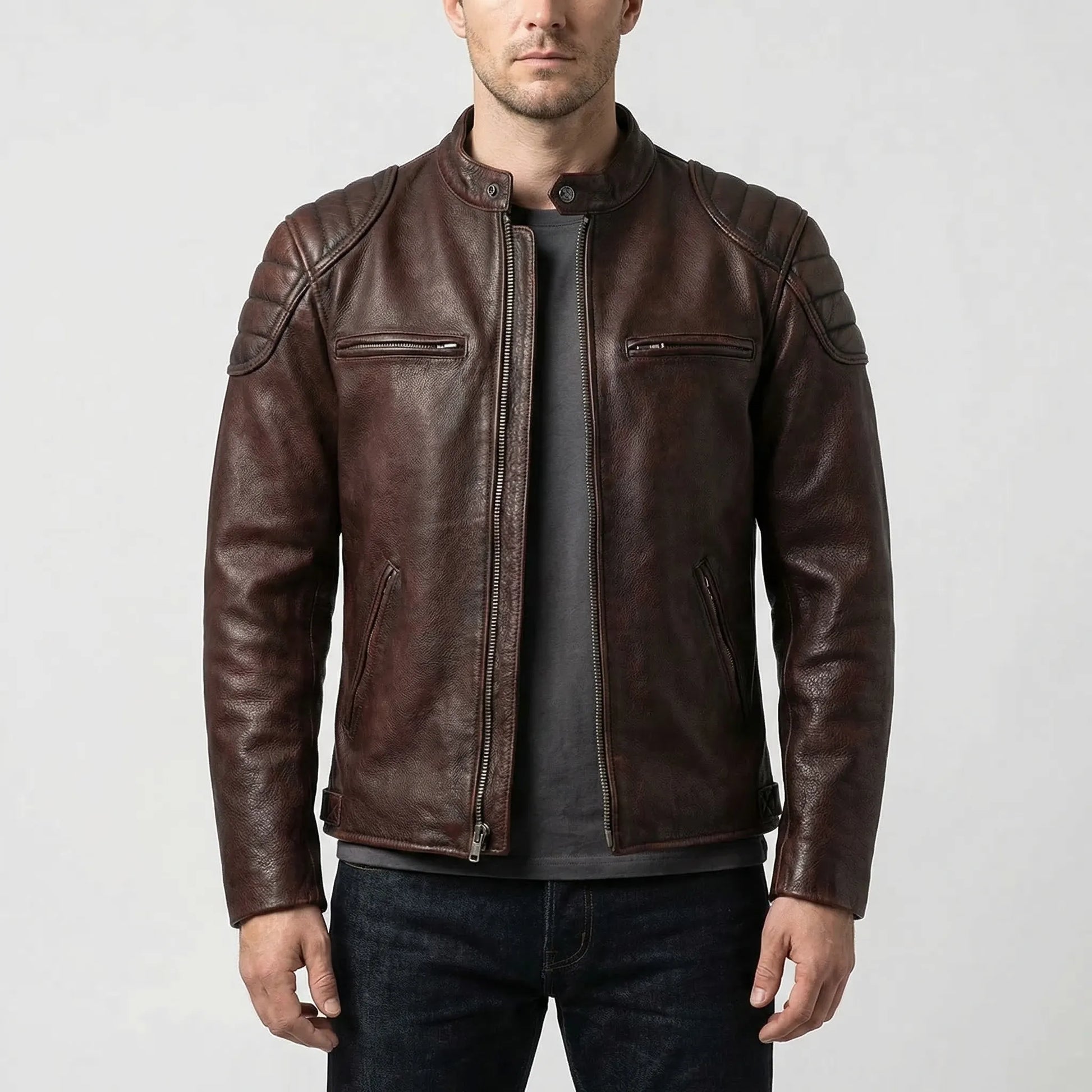 Motogrove - Slim Fit Vintage Biker Jacket  Motorcycle Riding Wear