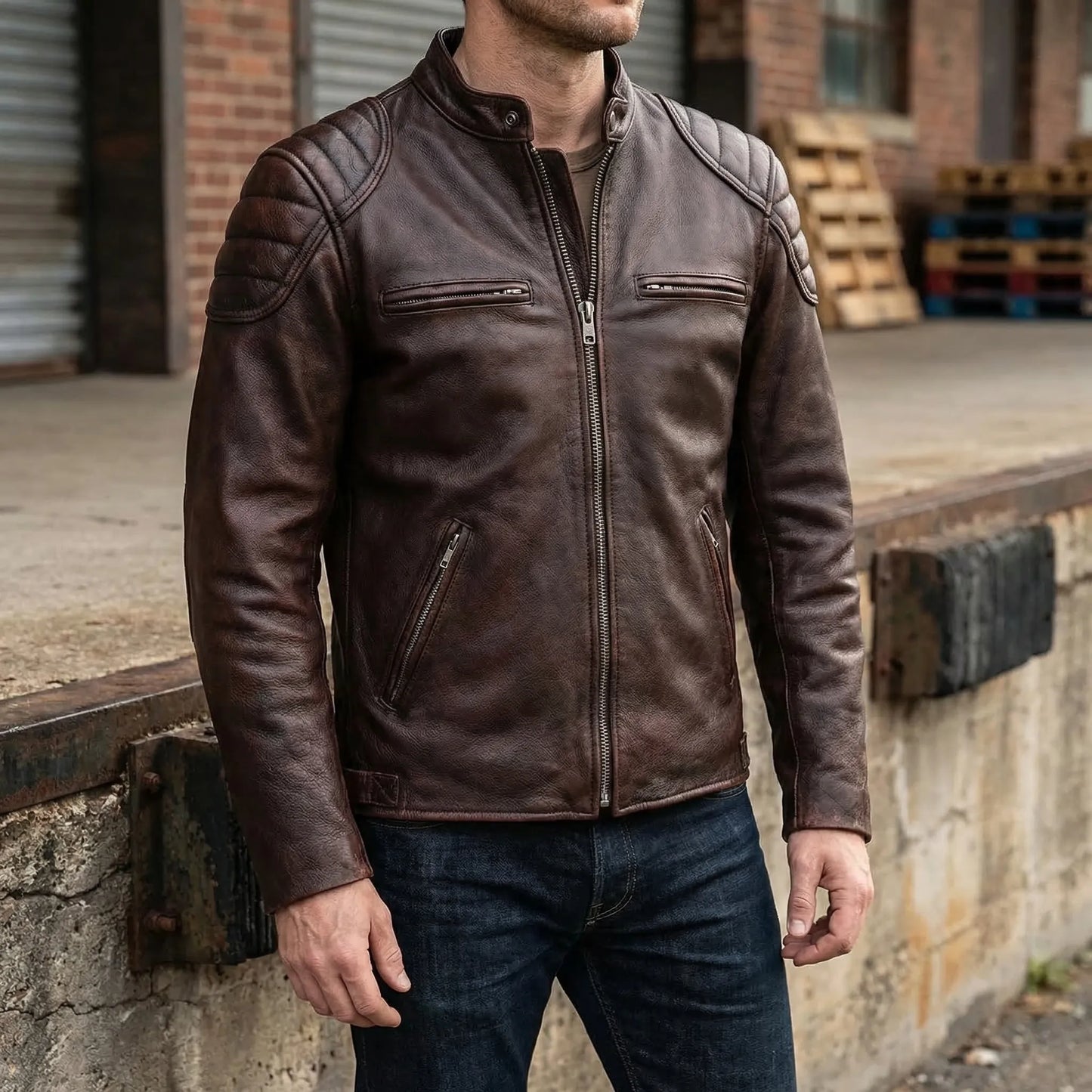 Motogrove - Slim Fit Vintage Biker Jacket  Motorcycle Riding Wear