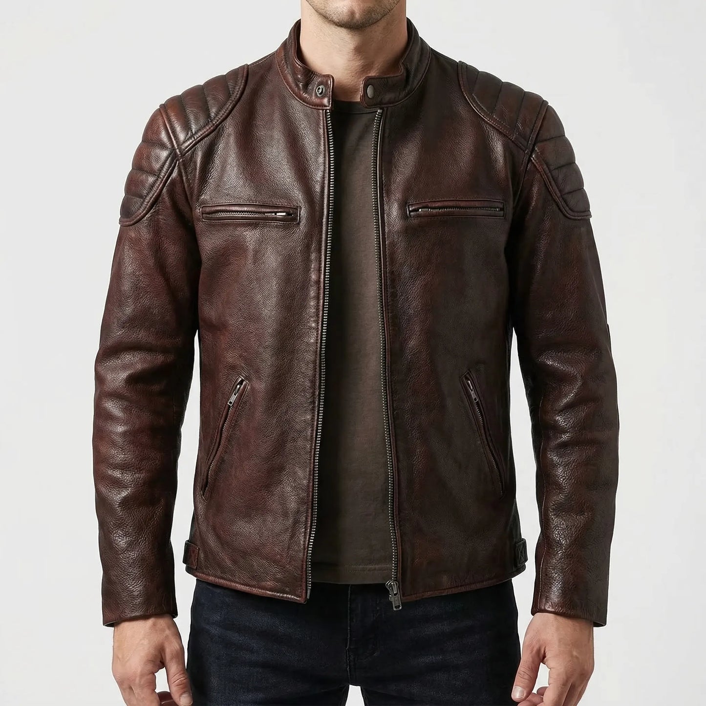Motogrove - Slim Fit Vintage Biker Jacket  Motorcycle Riding Wear