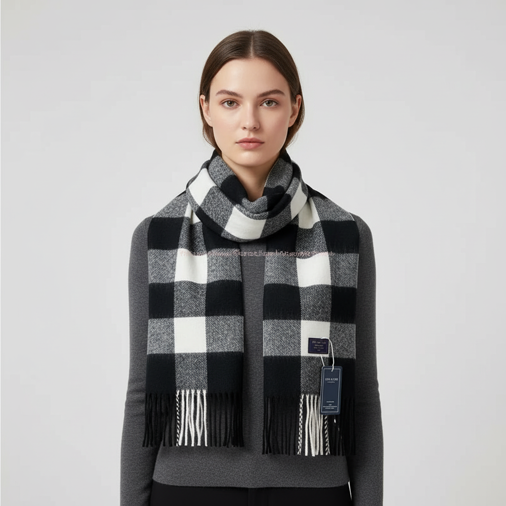 Checkered Winter Scarf | Unisex | Soft Warm Fabric | Classic Long Wrap | Cold Weather Accessory | Steven & Levon