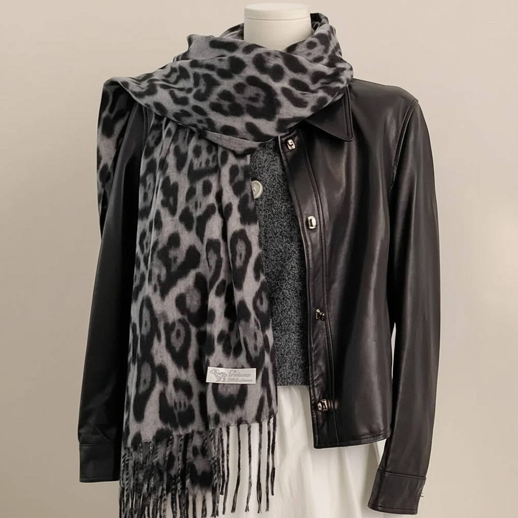 Leopard Tassel Scarf | Women | Faux Cashmere | Warm Soft Shawl Wrap | Animal Print Winter Accessory | Steven & Levon