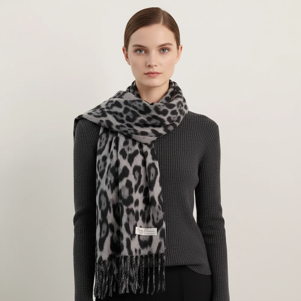 Leopard Tassel Scarf | Women | Faux Cashmere | Warm Soft Shawl Wrap | Animal Print Winter Accessory | Steven & Levon