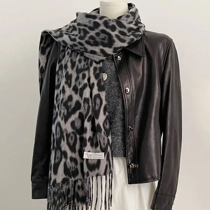 Leopard Tassel Scarf | Women | Faux Cashmere | Warm Soft Shawl Wrap | Animal Print Winter Accessory | Steven & Levon