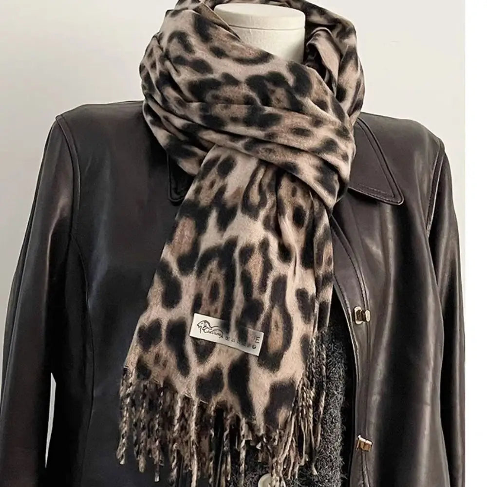 Leopard Tassel Scarf | Women | Faux Cashmere | Warm Soft Shawl Wrap | Animal Print Winter Accessory | Steven & Levon