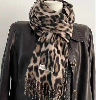 Leopard Tassel Scarf | Women | Faux Cashmere | Warm Soft Shawl Wrap | Animal Print Winter Accessory | Steven & Levon