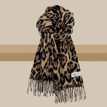 Leopard Tassel Scarf | Women | Faux Cashmere | Warm Soft Shawl Wrap | Animal Print Winter Accessory | Steven & Levon