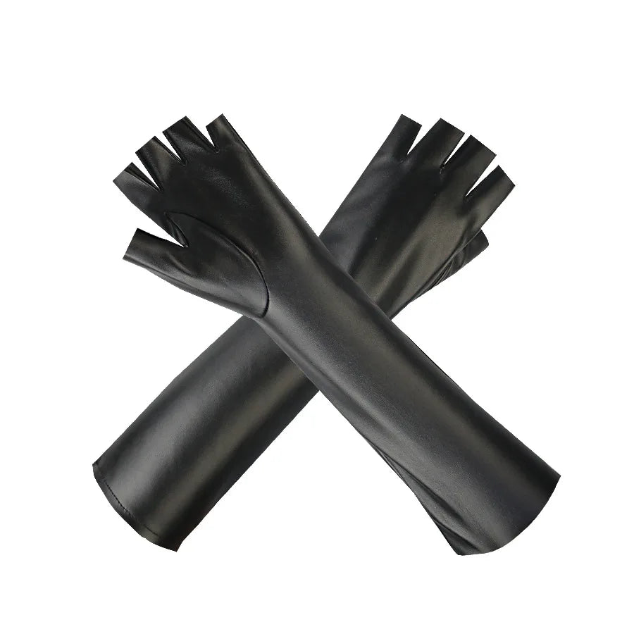 Black Leather Gloves | Women | Vegan Leather | Long Fingerless Gloves | Warm Winter | Steven & Levon