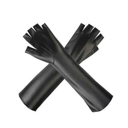 Black Leather Gloves | Women | Vegan Leather | Long Fingerless Gloves | Warm Winter | Steven & Levon