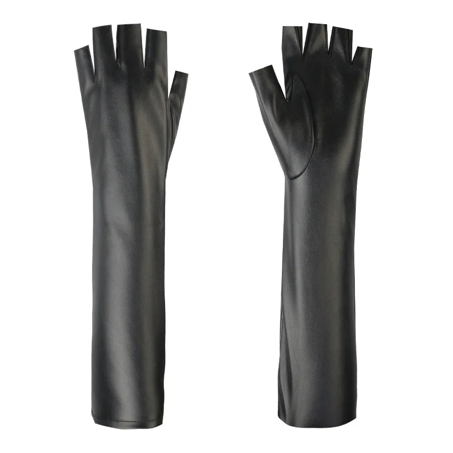 Black Leather Gloves | Women | Vegan Leather | Long Fingerless Gloves | Warm Winter | Steven & Levon