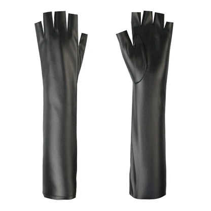 Black Leather Gloves | Women | Vegan Leather | Long Fingerless Gloves | Warm Winter | Steven & Levon